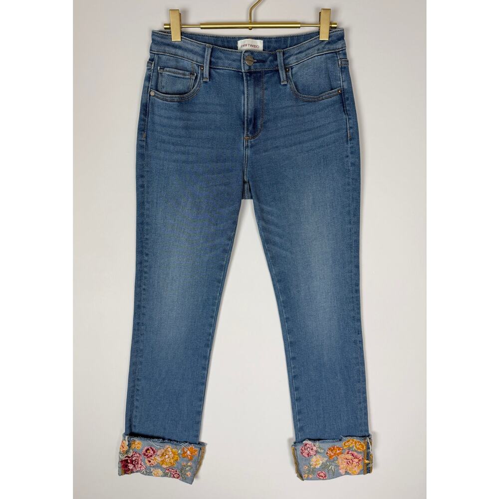 Driftwood Colette Floral Embroidered Crop Straight Leg Jeans Size 25 Boho